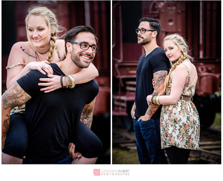 fiancailles, engagement, cumberland heritage village museum, vintage, gas station, barn, old house, ottawa, rockland, photographer, photographe, genevieve albert photographs, train, railroad